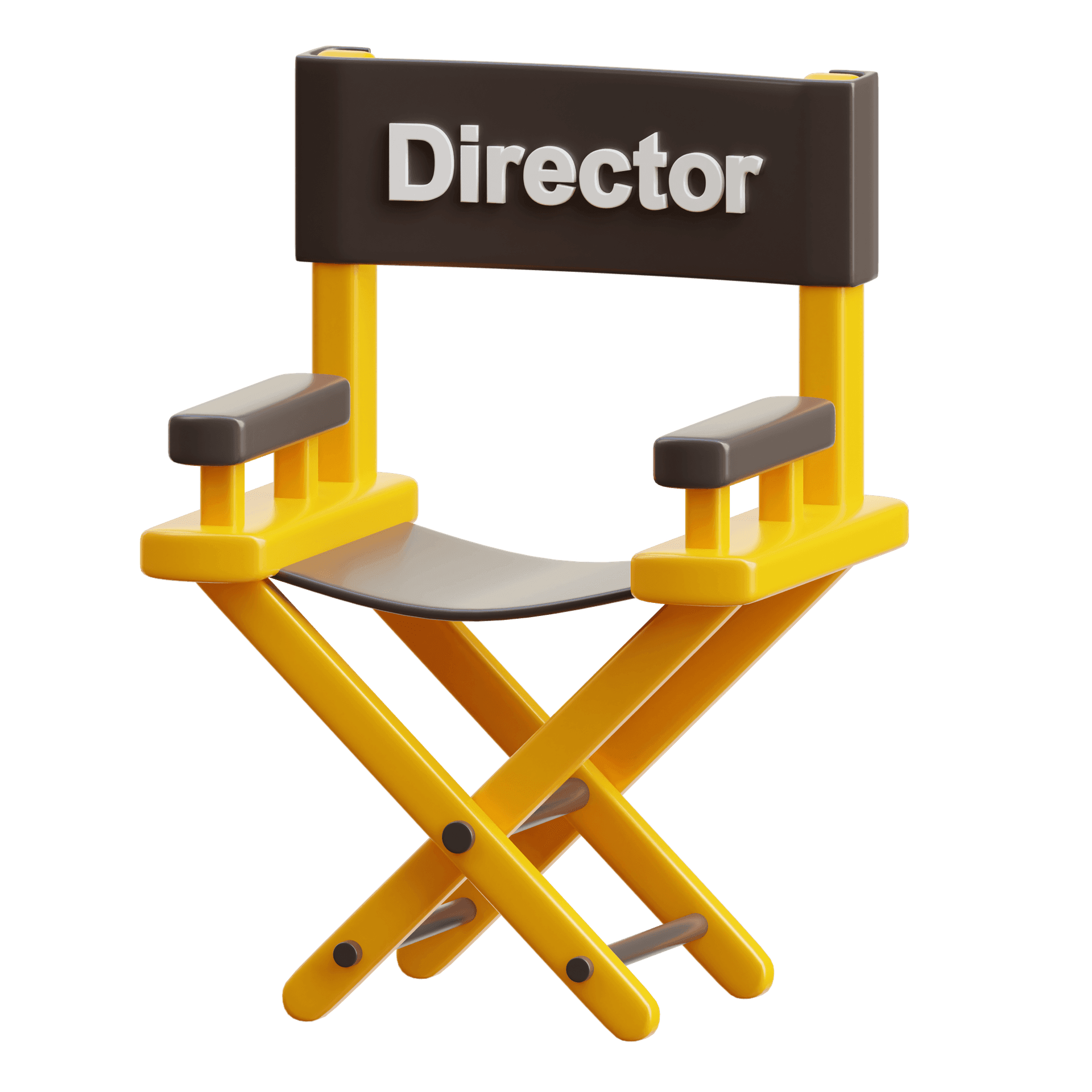 Yellow and black director's chair with the word 'Director' on the backrest.