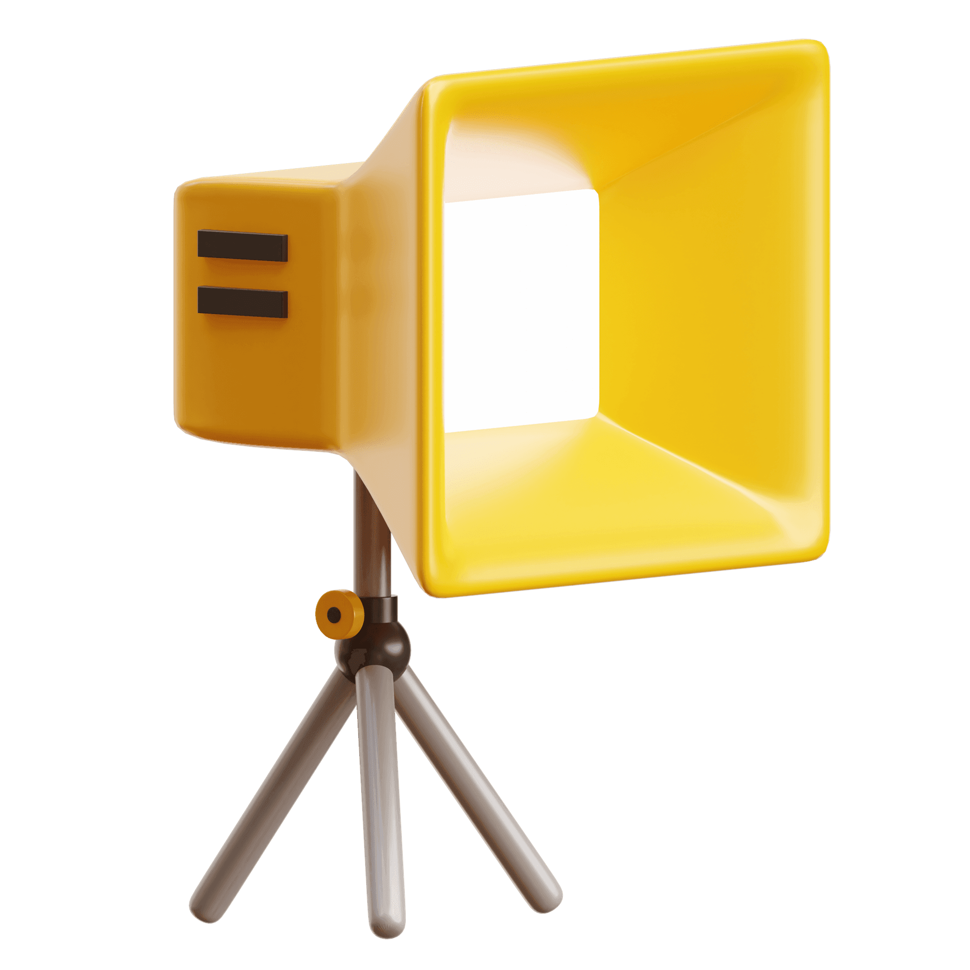 3D illustration of a yellow studio light on a tripod stand with a large rectangular reflector.