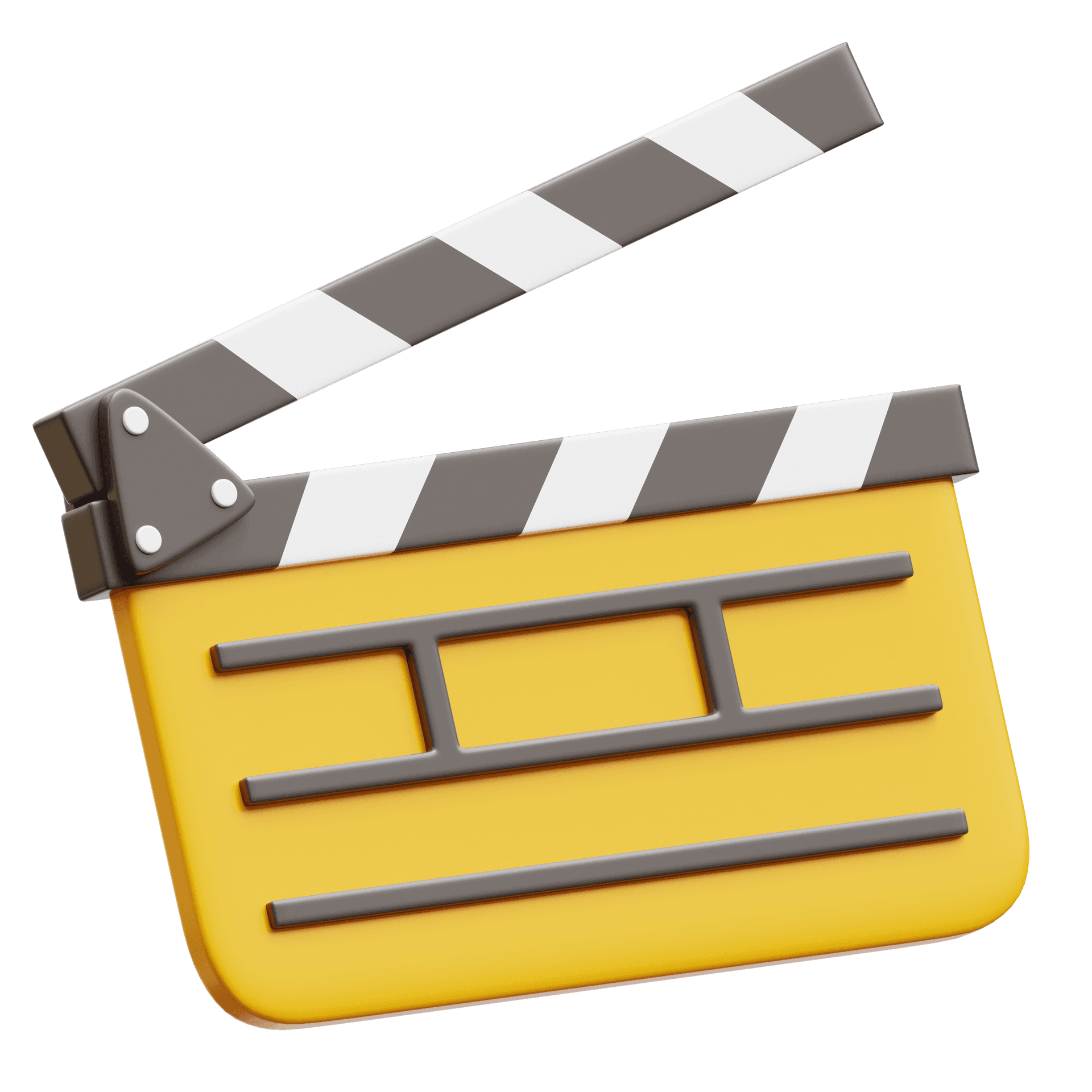 Illustration of a yellow and black striped clapperboard used in filmmaking and video production.